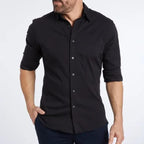 Camisa social masculina manga longa sem vinco com botões frontais