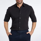 Camisa social masculina manga longa sem vinco com botões frontais