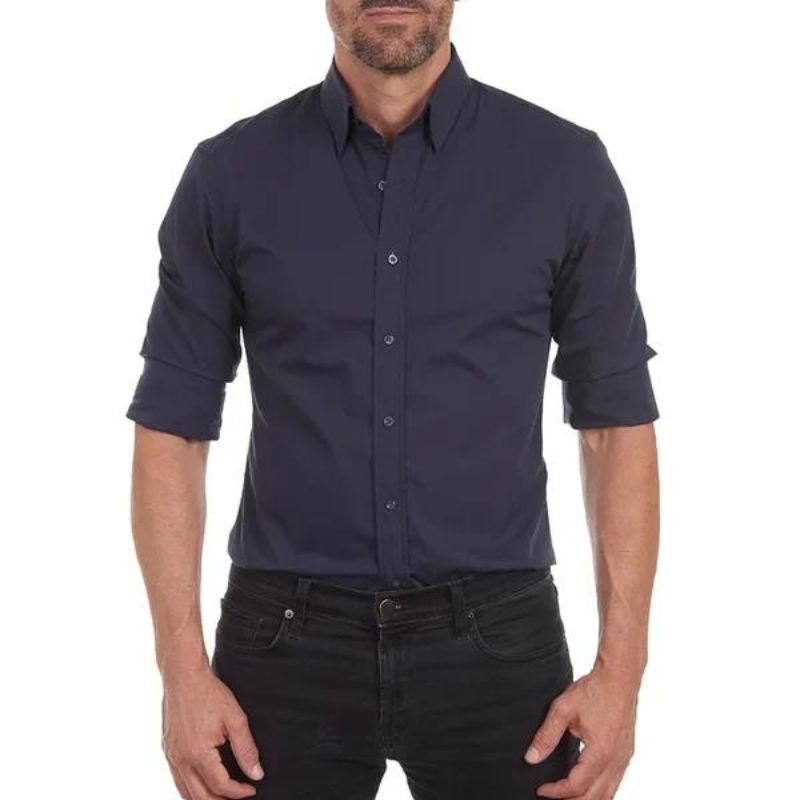 Camisa social masculina manga longa sem vinco com botões frontais