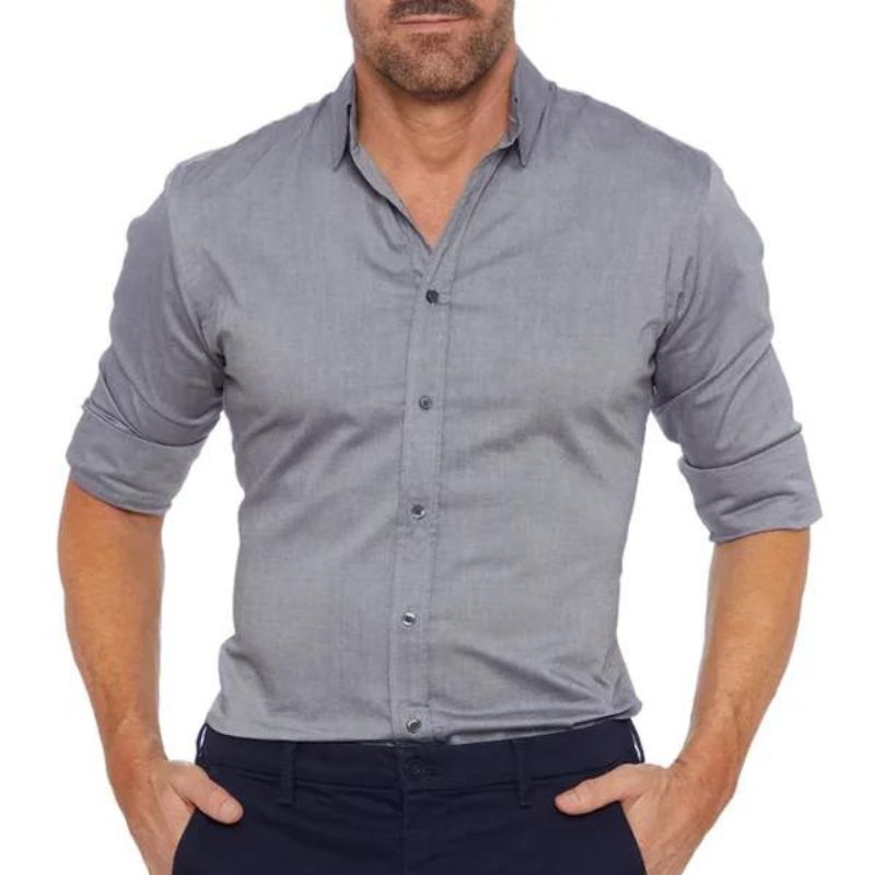 Camisa social masculina manga longa sem vinco com botões frontais