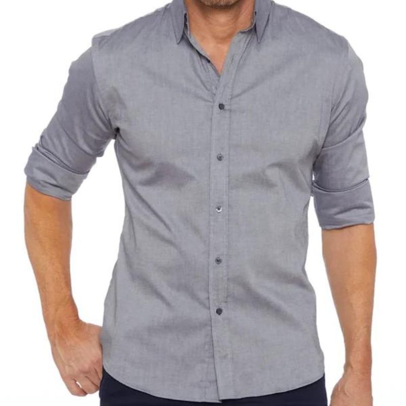 Camisa social masculina manga longa sem vinco com botões frontais