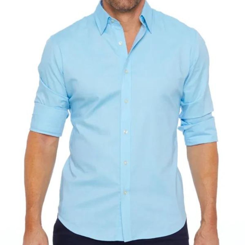 Camisa social masculina manga longa sem vinco com botões frontais