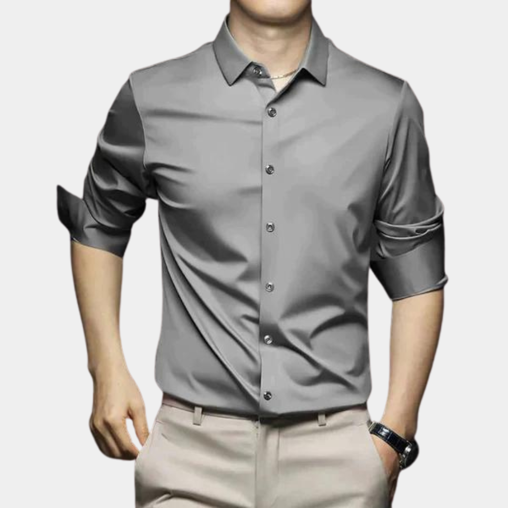 Camisa manga longa masculina sem passar a ferro com botões