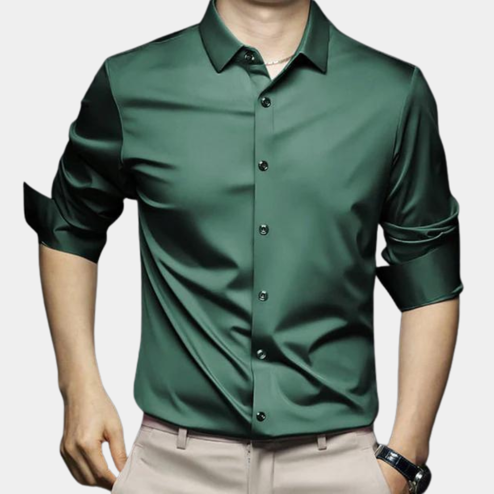 Camisa manga longa masculina sem passar a ferro com botões