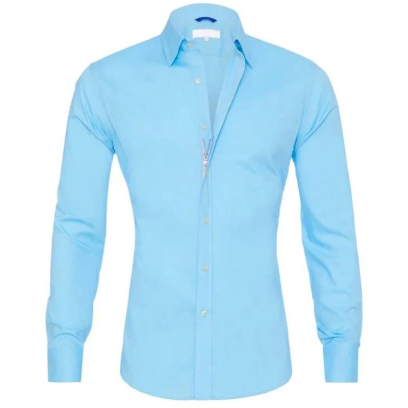 Camisa social masculina manga longa sem vinco com botões frontais