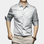 Camisa manga longa masculina sem passar a ferro com botões