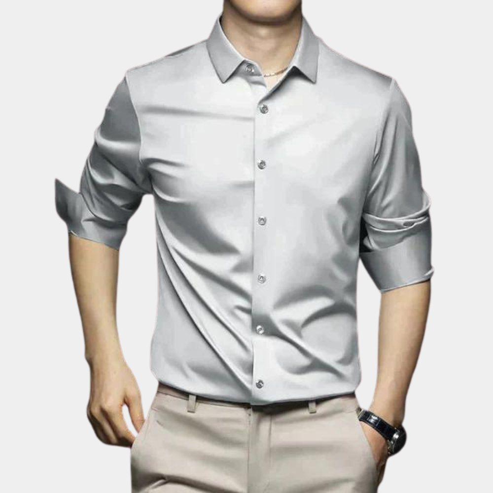 Camisa manga longa masculina sem passar a ferro com botões