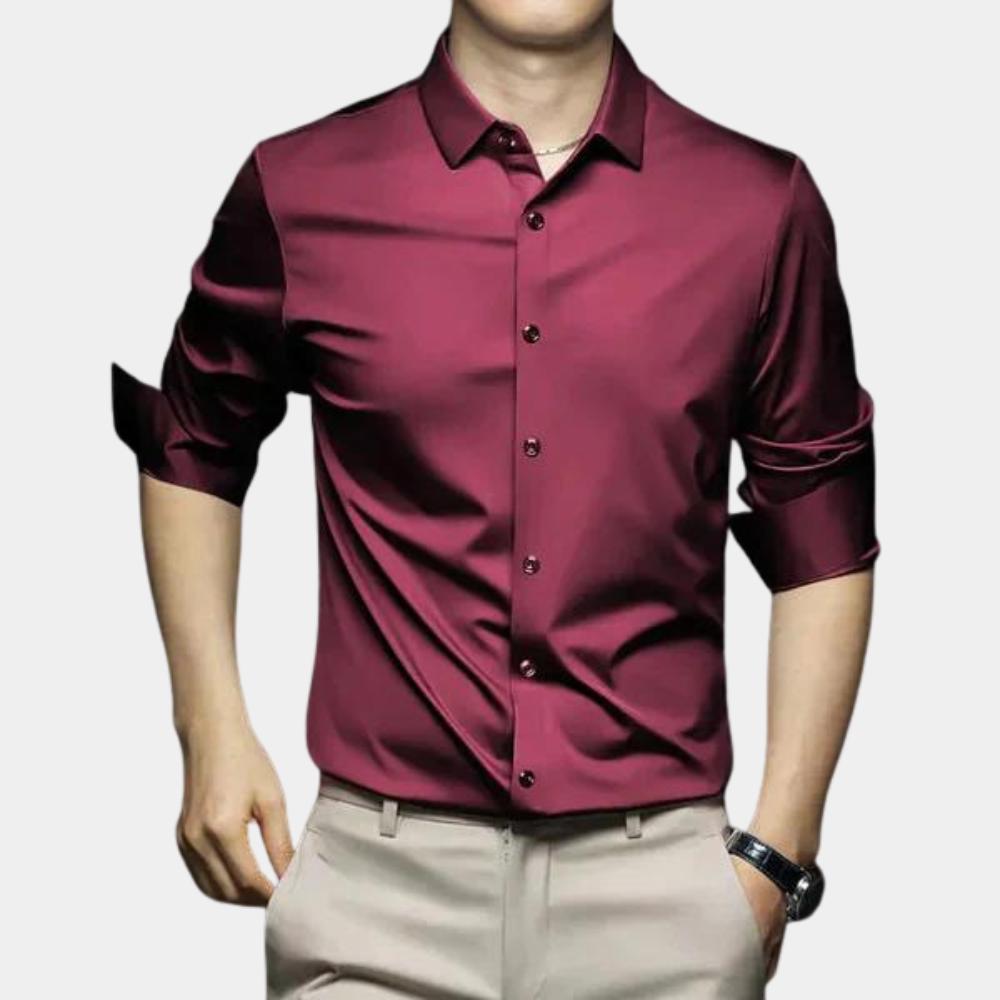 Camisa manga longa masculina sem passar a ferro com botões