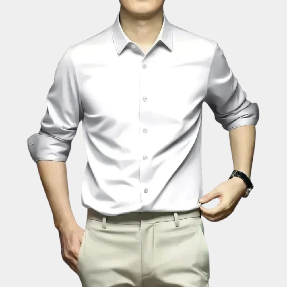 Camisa manga longa masculina sem passar a ferro com botões