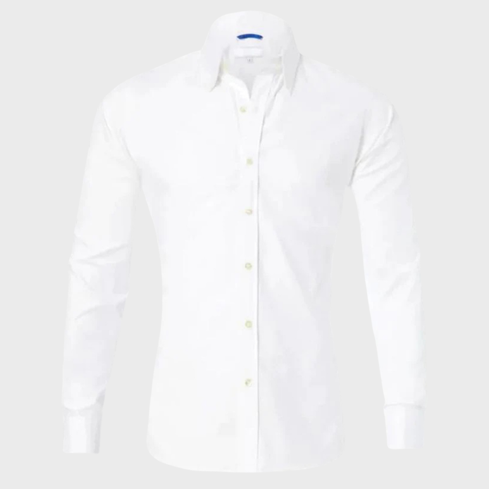 Camisa social masculina sem passar a ferro com colarinho e botões