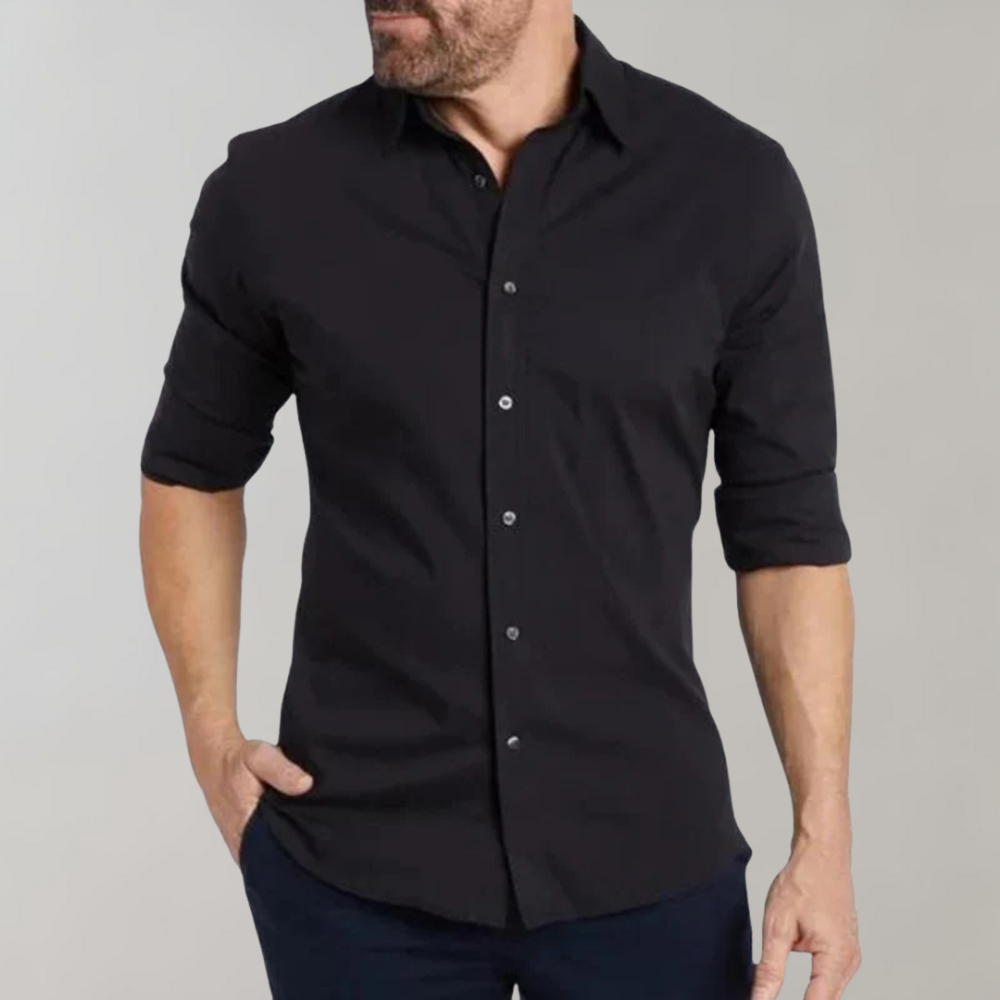 Camisa social masculina sem passar a ferro com colarinho e botões