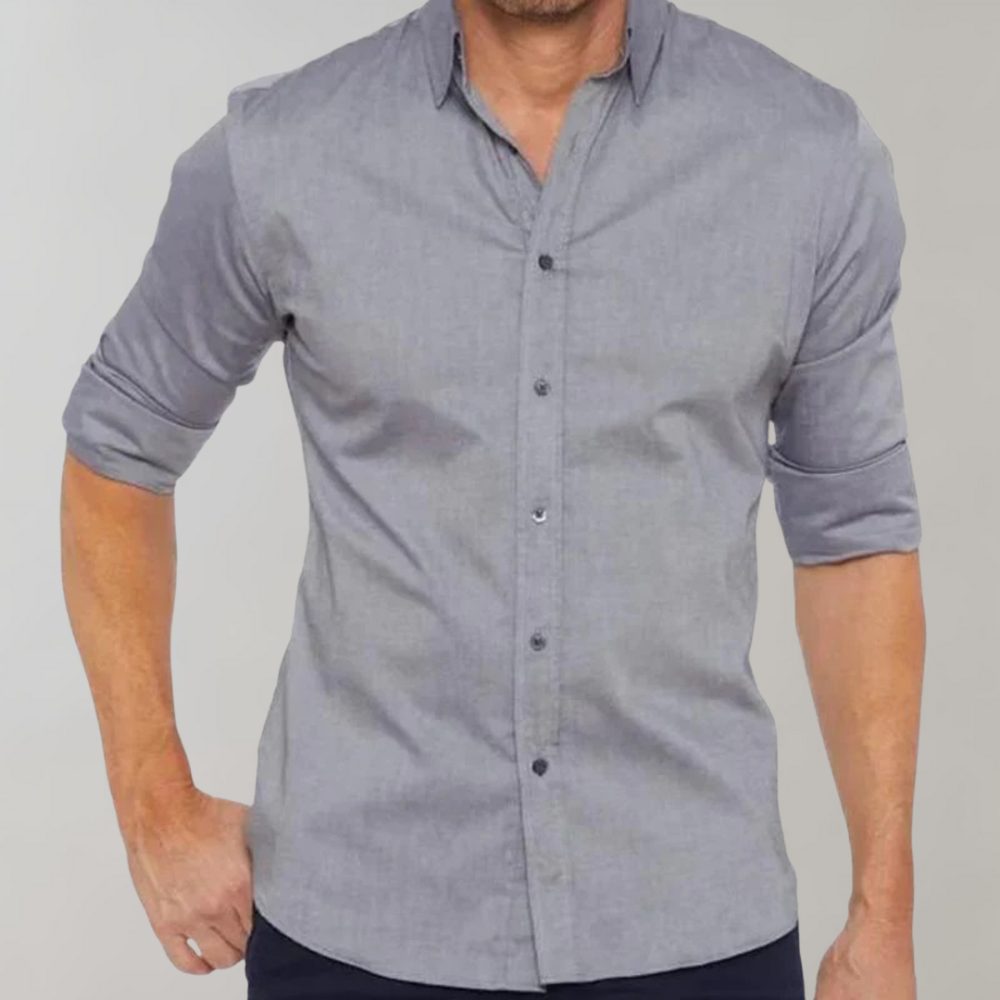 Camisa social masculina sem passar a ferro com colarinho e botões