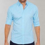 Camisa social masculina sem passar a ferro com colarinho e botões