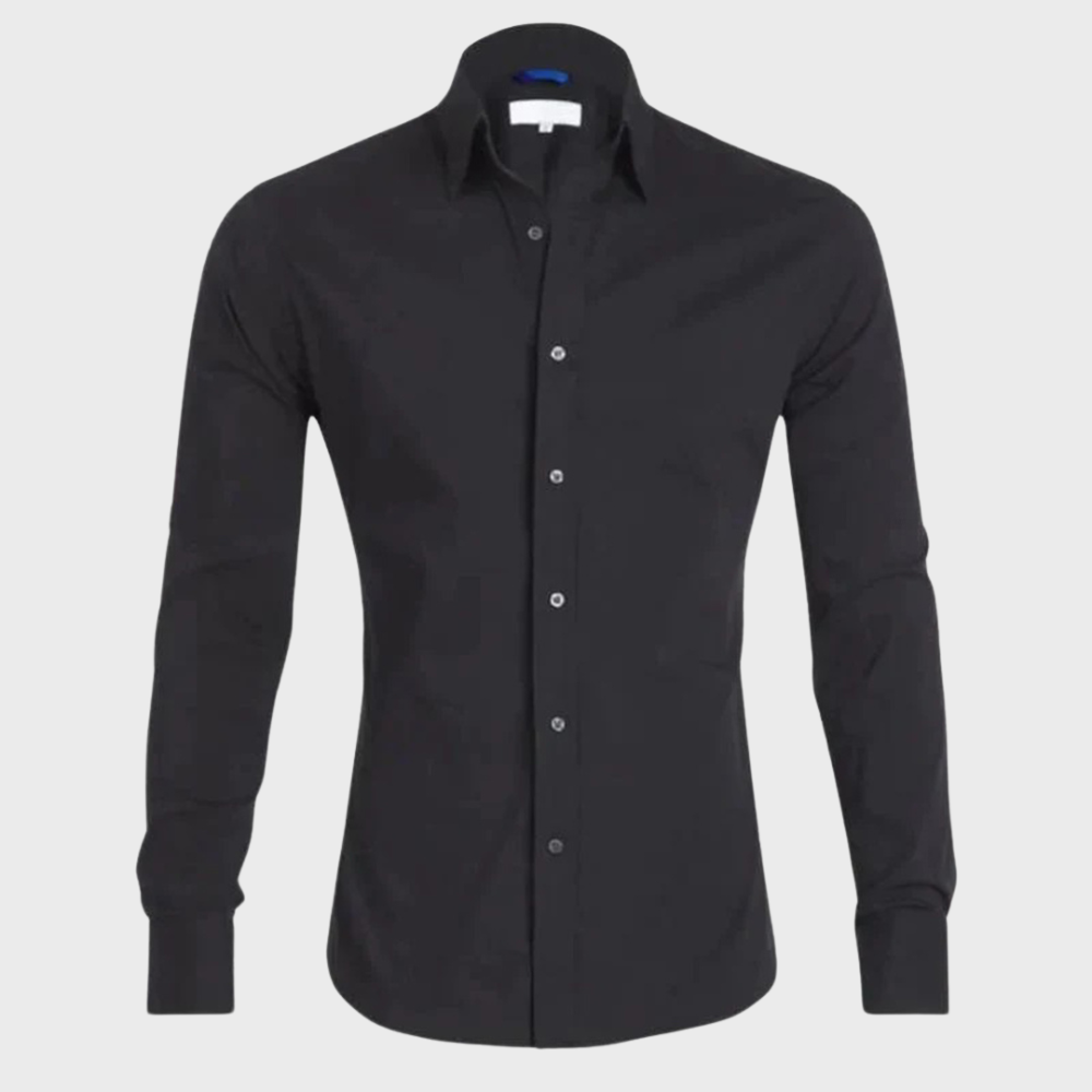 Camisa social masculina sem passar a ferro com colarinho e botões
