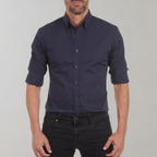Camisa social masculina sem passar a ferro com colarinho e botões
