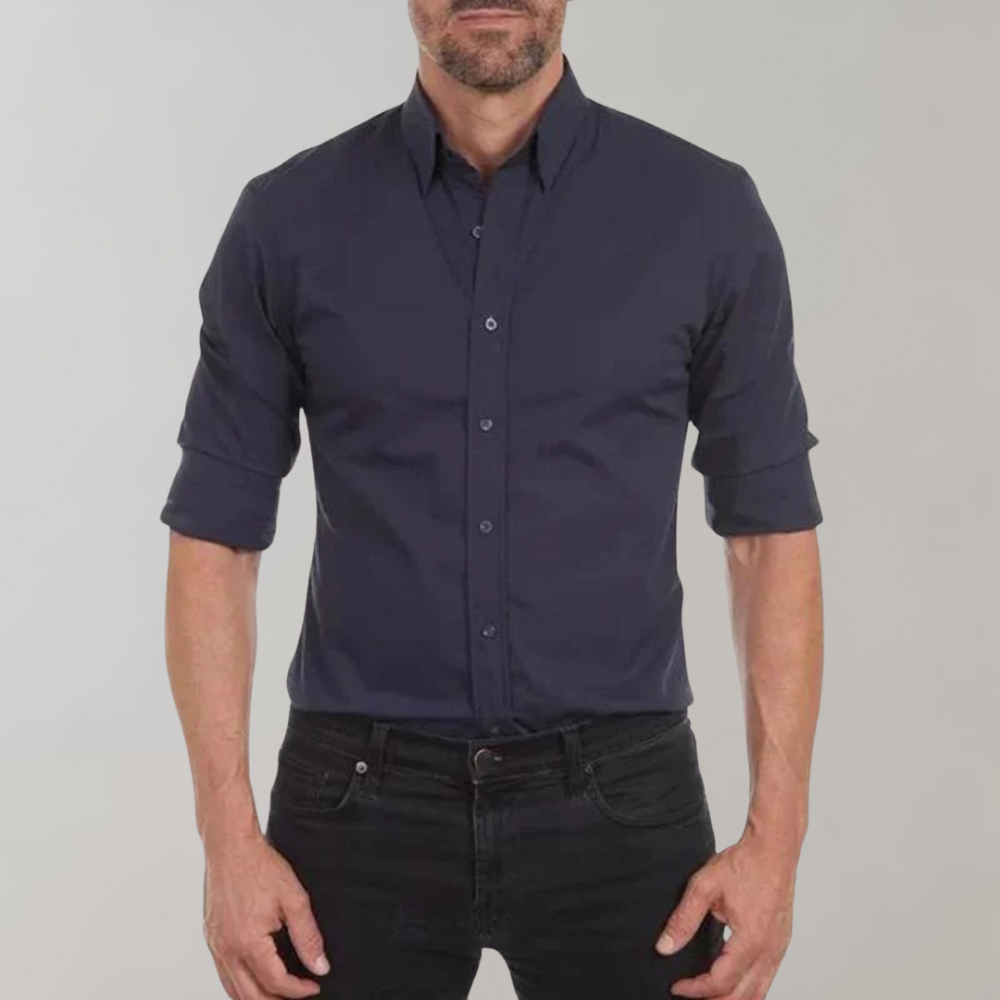 Camisa social masculina sem passar a ferro com colarinho e botões