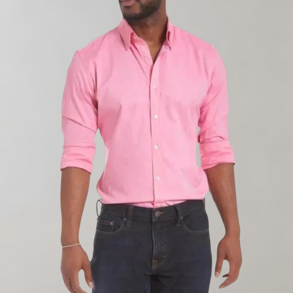 Camisa social masculina sem passar a ferro com colarinho e botões