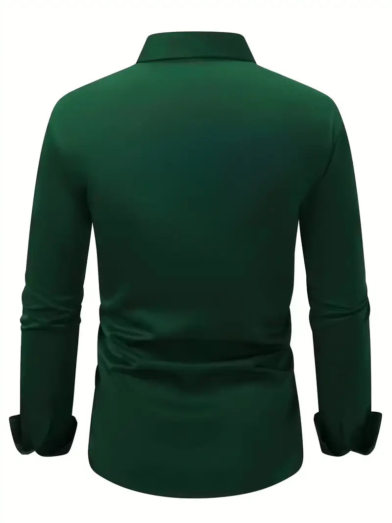 Camisa masculina slim fit sem passar a ferro com botões e colarinho estruturado