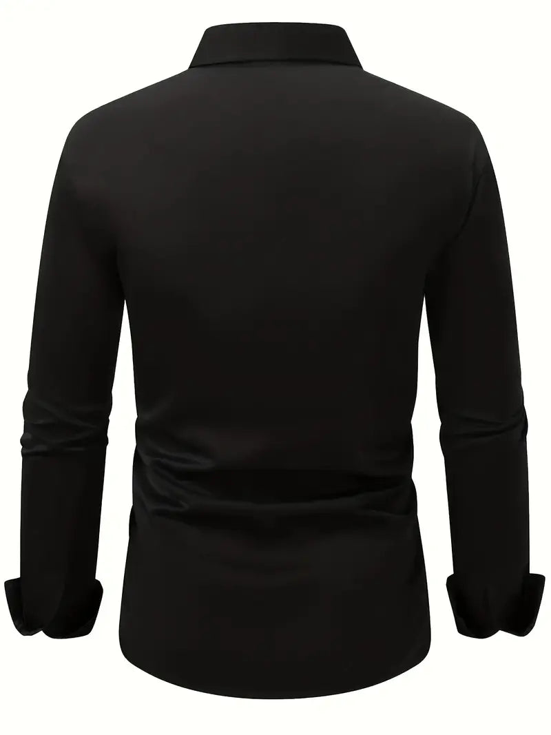Camisa masculina slim fit sem passar a ferro com botões e colarinho estruturado