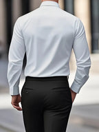 Camisa masculina slim fit sem passar a ferro com botões e colarinho estruturado
