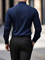 Camisa masculina slim fit sem passar a ferro com botões e colarinho estruturado