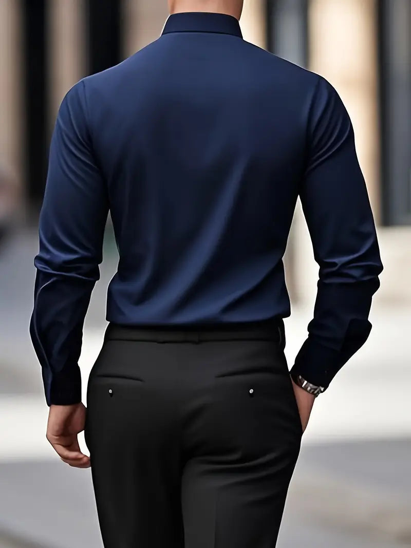 Camisa masculina slim fit sem passar a ferro com botões e colarinho estruturado