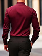 Camisa masculina slim fit sem passar a ferro com botões e colarinho estruturado