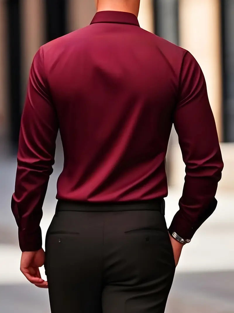 Camisa masculina slim fit sem passar a ferro com botões e colarinho estruturado