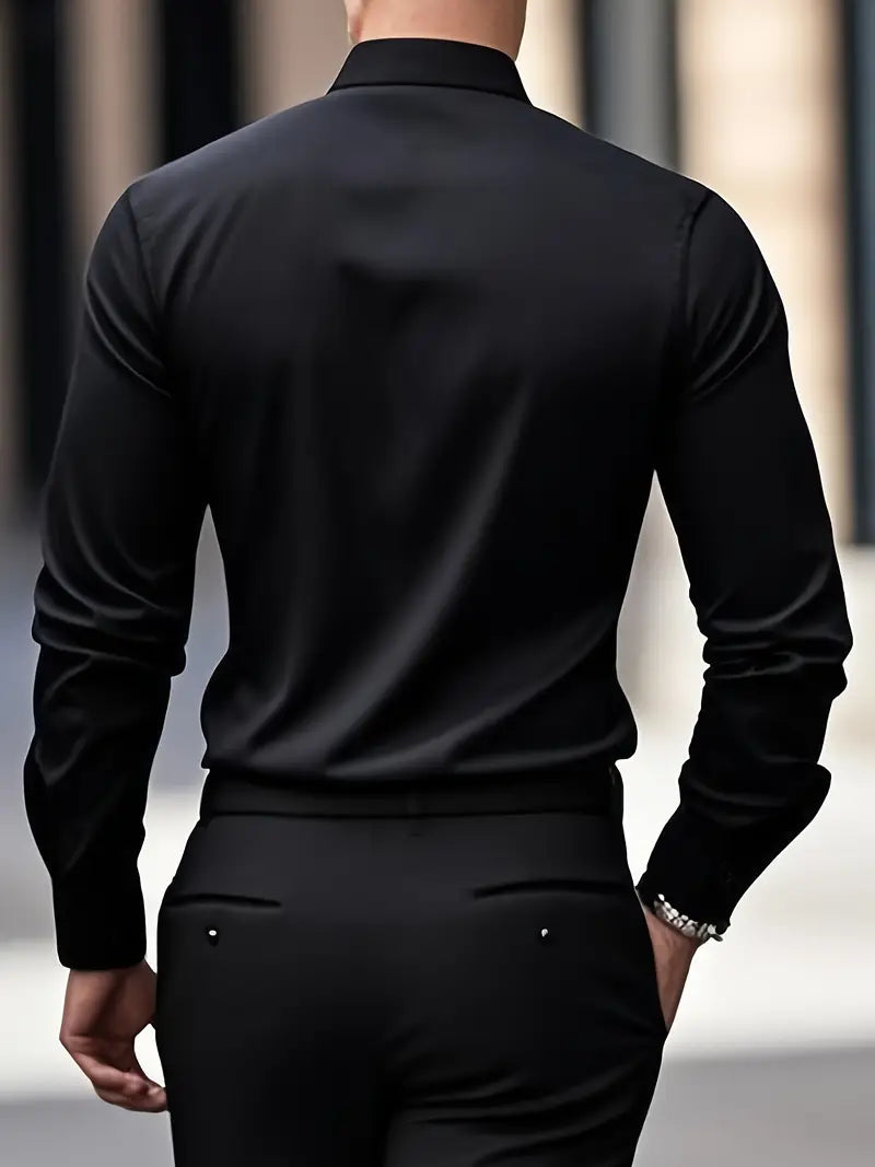 Camisa masculina slim fit sem passar a ferro com botões e colarinho estruturado