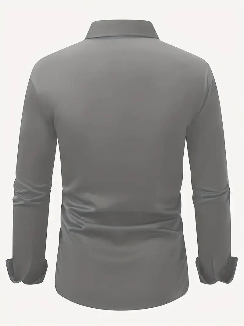 Camisa masculina slim fit sem passar a ferro com botões e colarinho estruturado
