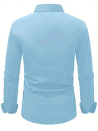 Camisa masculina slim fit sem passar a ferro com botões e colarinho estruturado