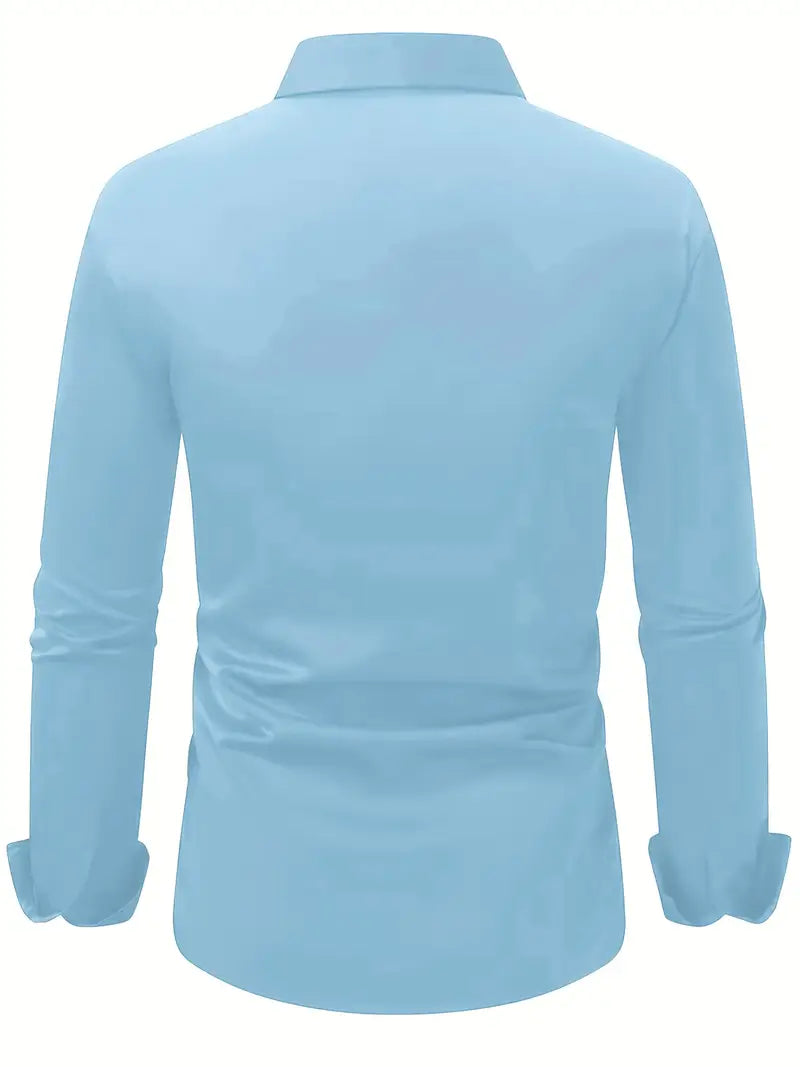Camisa masculina slim fit sem passar a ferro com botões e colarinho estruturado