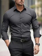 Camisa masculina slim fit sem passar a ferro com botões e colarinho estruturado