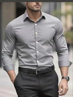 Camisa masculina slim fit sem passar a ferro com botões e colarinho estruturado