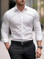 Camisa masculina slim fit sem passar a ferro com botões e colarinho estruturado