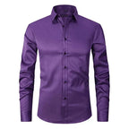 Camisa social masculina manga longa sem passar a ferro com botões