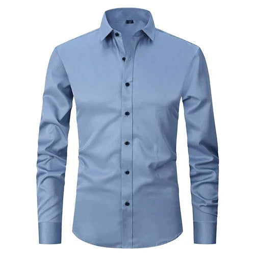 Camisa social masculina manga longa sem passar a ferro com botões