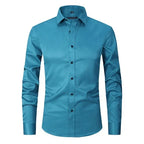 Camisa social masculina manga longa sem passar a ferro com botões