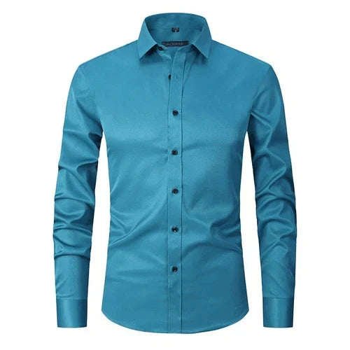 Camisa social masculina manga longa sem passar a ferro com botões