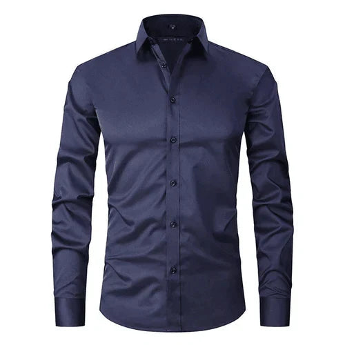 Camisa social masculina manga longa sem passar a ferro com botões