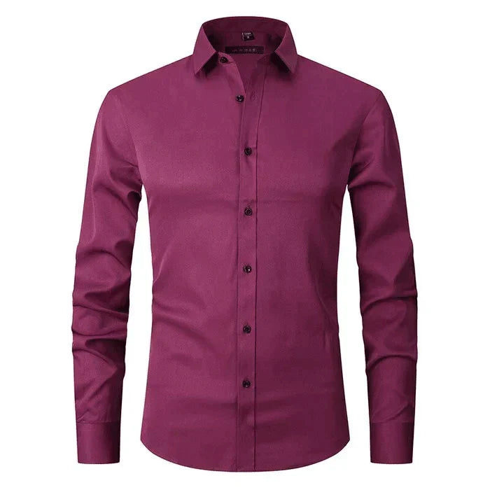 Camisa social masculina manga longa sem passar a ferro com botões