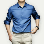 Camisa social masculina sem passar a ferro com botões e gola clássica