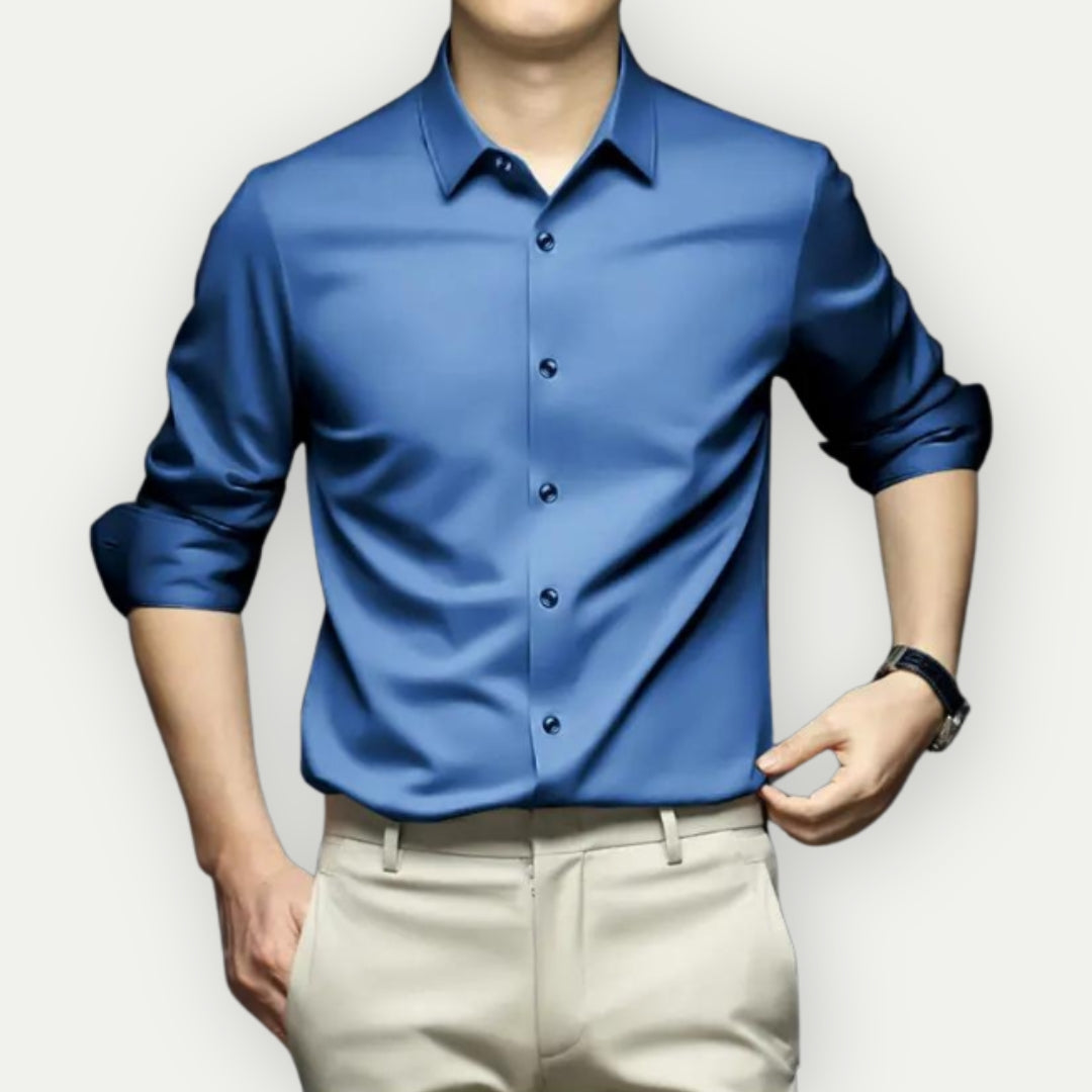 Camisa social masculina sem passar a ferro com botões e gola clássica