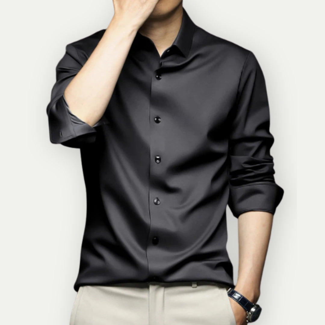 Camisa social masculina sem passar a ferro com botões e gola clássica