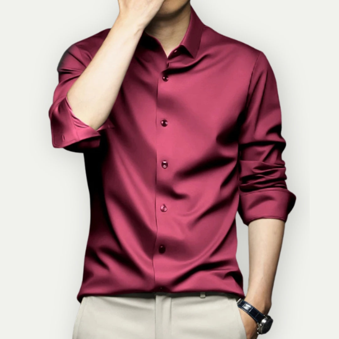 Camisa social masculina sem passar a ferro com botões e gola clássica