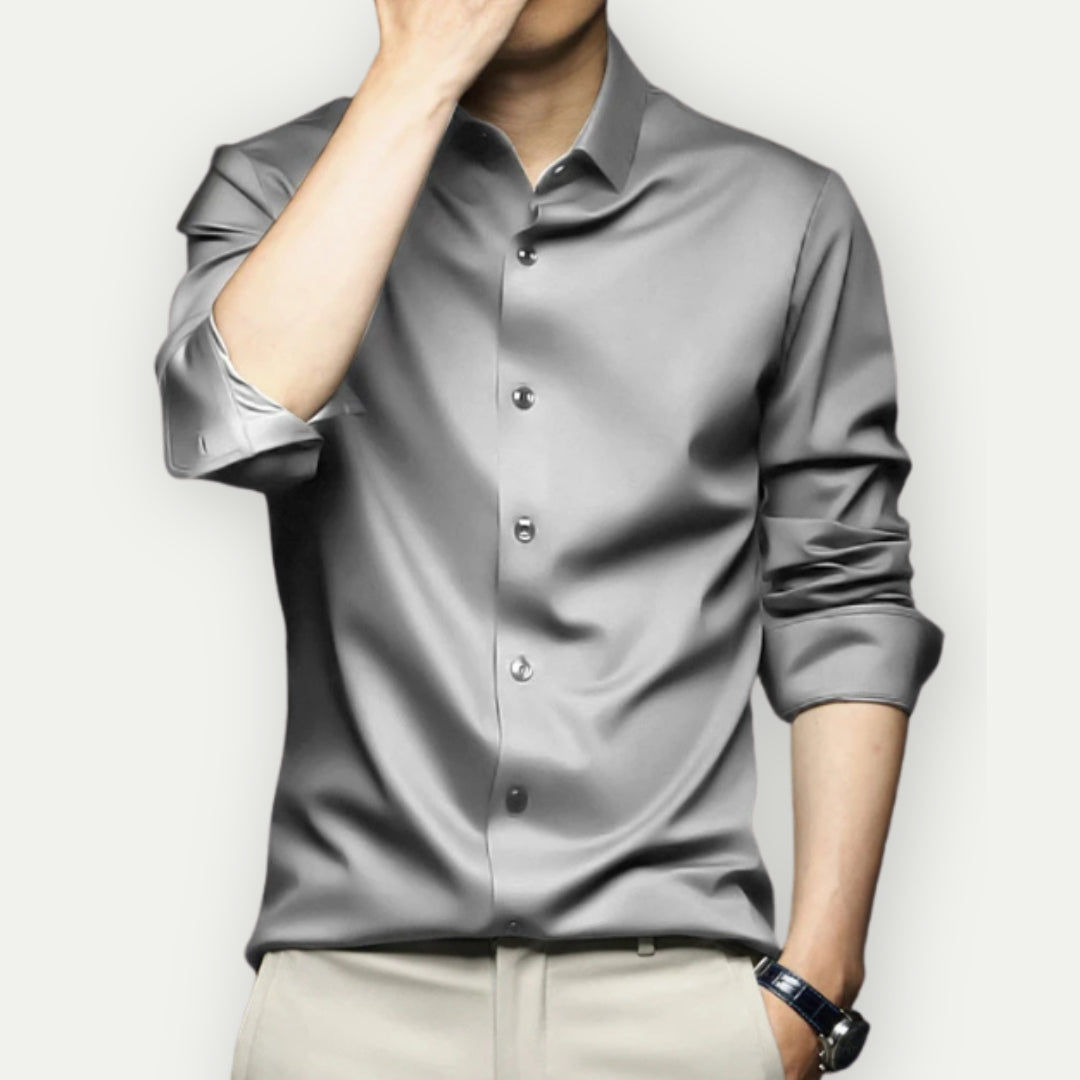 Camisa social masculina sem passar a ferro com botões e gola clássica