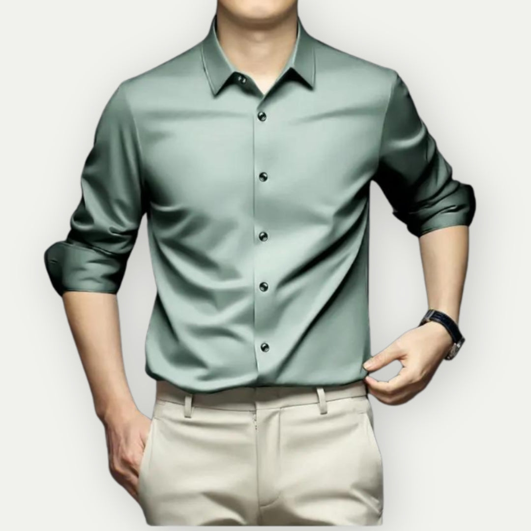 Camisa social masculina sem passar a ferro com botões e gola clássica