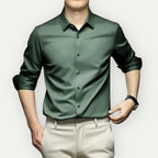 Camisa social masculina sem passar a ferro com botões e gola clássica