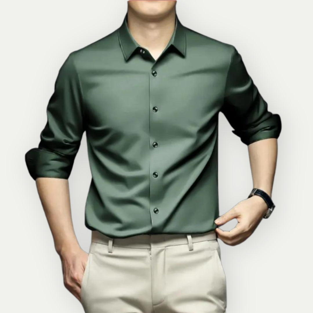 Camisa social masculina sem passar a ferro com botões e gola clássica