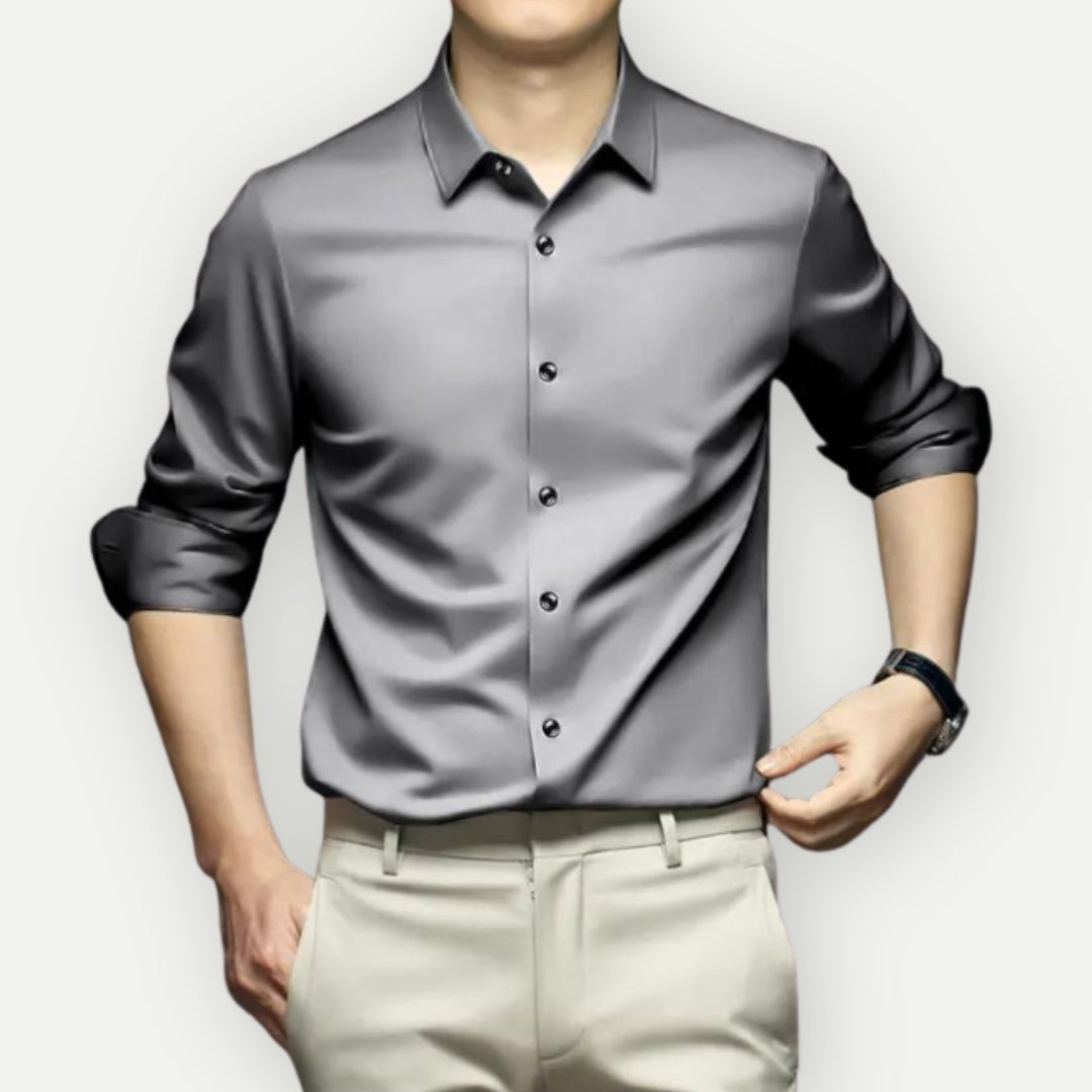 Camisa social masculina sem passar a ferro com botões e gola clássica